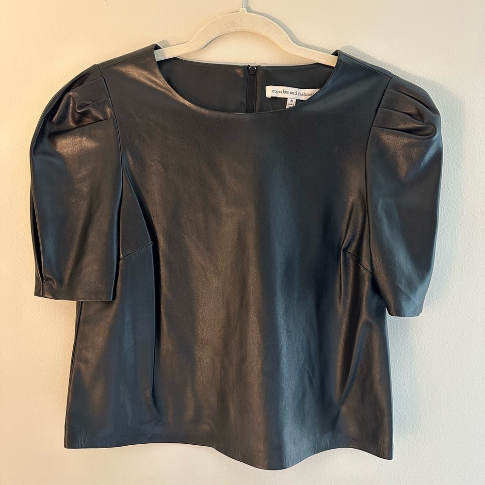 Leather short sleeve top